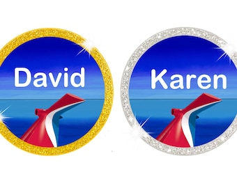 Carnival Cruises Personalized Magnets, 2 sizes, individual names, glitter border