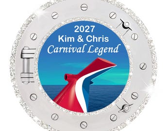 Carnival Cruises Personalized Door Magnet, Large-8" porthole design, cabin decoration, glitter accents