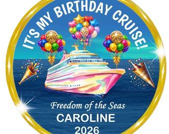 Personalized BIRTHDAY Cruise Magnet, Cabin Decoration, All Ships,  Large size: 8" round, accessory set
