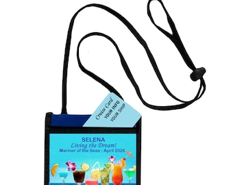 Personalized Cruise Lanyard: Cocktail Design, 3-Pocket Badge Holder