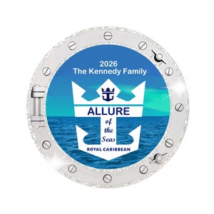 Imán personalizado para la puerta del camarote de Royal Caribbean Cruises, diseño de ancla/ojo de buey, para todos los barcos, decoración de camarote, detalles brillantes.