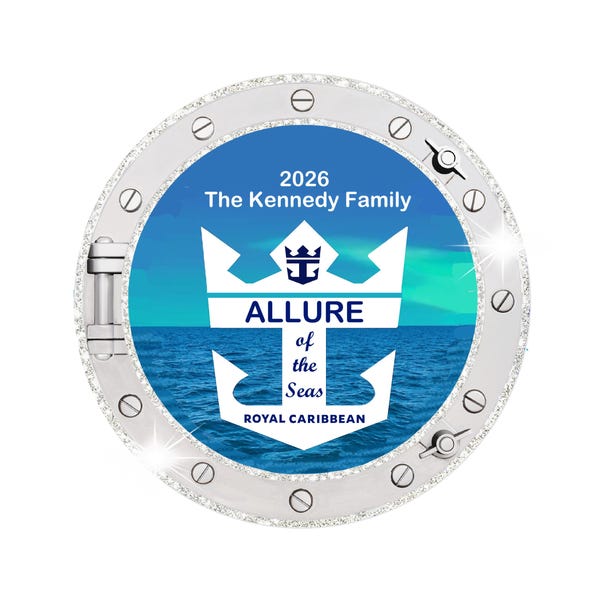 PERSONALIZED Royal Caribbean Cruises Cabin Door Magnet, Anchor/Porthole design, ALL SHIPS, cabin decor, glitter accents