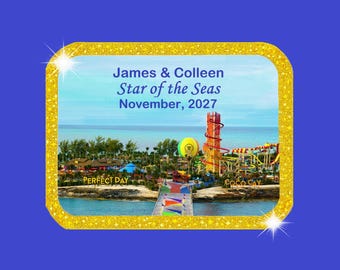 CoCoCay Royal Caribbean Personalized Cruise Door Magnet: Perfect Day at CoCoCay; 3 designs; 4 Sizes,glitter border