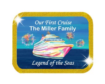 Personalized Cruise Door Magnet: birthday, first cruise, girls trip, spring break, anniversary, 4 Sizes, glitter border