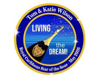 Personalized Cruise Cabin Door Magnet, 8" round, cabin decor, all cruise lines, 5 designs, gold metallic trim