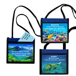 Portatarjetas de crucero personalizado, cordón de crucero, 3 bolsillos, porta credencial, 3 diseños: Caribe, Tortuga, Coral y Pez