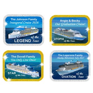 Imán personalizado para puerta de crucero de Royal Caribbean: marco dorado o plateado con purpurina (20,3 x 26,7 cm), para todos los barcos