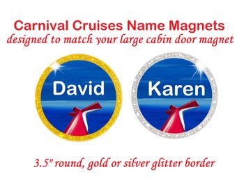 Carnival Cruises Personalized Magnets, 3.5", individual names, glitter border
