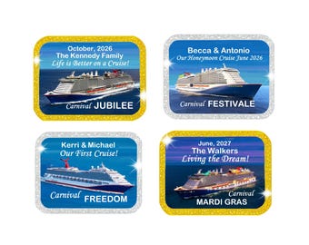 Carnival Cruises Personalized Door Magnet: ALL SHIPS, (8"x10.5") gold or silver glitter trim, cabin decor, name magnets