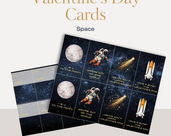 Weltall Valentinstag Karten: Kids Rakete Astronaut Design (Digitaler Download)