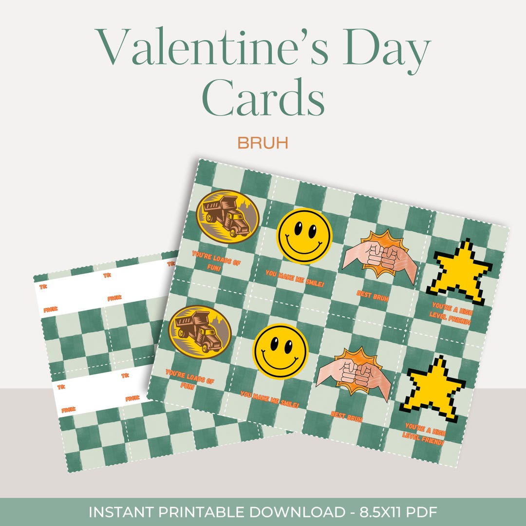 Checkered Boys Tween Valentine’s Day Cards – Printable Digital Download ...