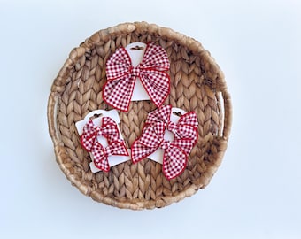 Red gingham cotton fable bows, Nylon Headband, Baby Girl Hair Accessories