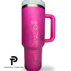 Kawaii Kitty Engraved Tumbler 40oz Stanley Dupe – Custom Cat Cup, Cute Gift for Her, Birthday, Valentine’s, Emotional Support Cup
