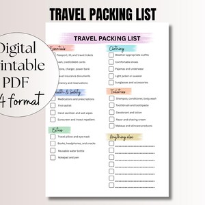 Travel Packing List Travel Checklist Printable Travel Planner Travel Organizer Travel Vacation Planner Holiday Packing List Trip Checklist