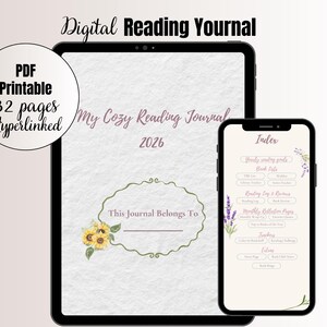 Digital Reading Journal Pastel Cottagecore Book Tracker TBR List Book Reviews Reading Log Planner for Book Lovers