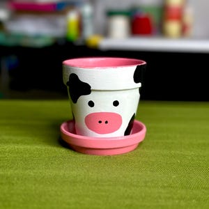3&quot; handgeschilderde terracotta pot met koeprint | Schattige dierenplanter | Decor in boerderijstijl