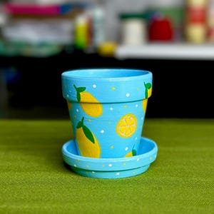 3” Hand-Painted Lemon Terracotta Pot | Bright Citrus Planter | Summer Decor