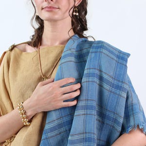 NATURALNIE FARBOWANY SZAL / peleryna letnia | Wełniana krata, peleryna wikingów, średniowieczny koc, płaszcz wikingów, płaszcz rzymski, średniowieczny strój, szal celtycki