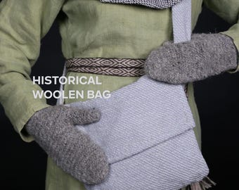 BOLSA HISTÓRICA DE LÃ | Bolsa viking tecida à mão, bolsa costurada à mão, bolsa medieval, bolsa romana, 100% lã, totalmente feita à mão, acessório histórico para bolsas.