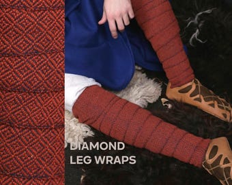 DIAMOND LEG WRAPS / Handwoven Viking leg wraps, winingas, leg wrappings, bandes molletières, medieval costume, pure wool, handmade on loom