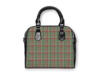 Bolso de hombro clásico a cuadros verdes y rojos / Monedero con estampado de tartán