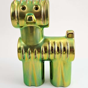 Zsolnay Eosin Art Deco Dog Figurine - Gold Tone