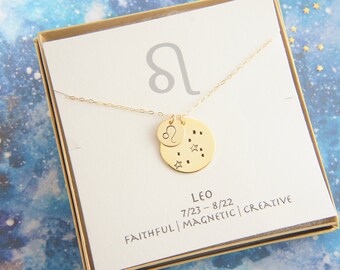 minimalist simple necklace custom personalized gift for women girl layered zodiac Leo necklace August birthday gift July