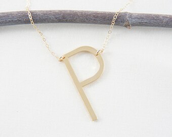 Gold big letter initial alphabet "P" necklace, simple, trendy, minimalist, bridesmaid, gift for woman necklace