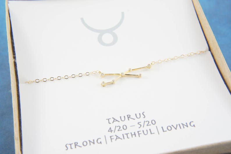 gold zodiac Taurus necklace, April May birthday gift, custom personalized, gift for women girl, minimalist, simple necklace, layered image 2