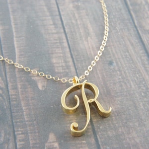 Capital Cursive Gold or Silver Letter, Alphabet, Initial  "R" necklace, birthday gift, lucky charm, layered necklace, trendy, Bridesmaid