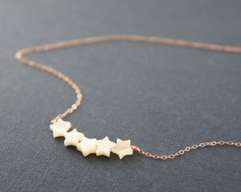 Rose gold mother of pearl stars bar necklace, wedding, beach, bridesmaid, layered necklace