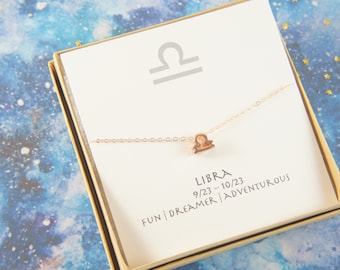 rose gold zodiac Libra necklace, April May birthday gift, custom personalized, gift for women girl, minimalist, simple necklace, layered