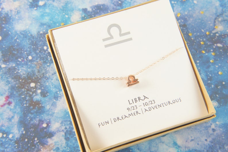 rose gold zodiac Libra necklace, April May birthday gift, custom personalized, gift for women girl, minimalist, simple necklace, layered image 1