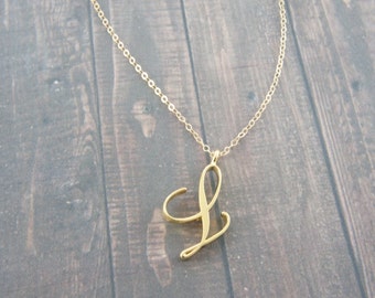 Lettre majuscule cursive or ou argent, alphabet, collier initial « L », cadeau d’anniversaire, porte-bonheur, collier superposé, tendance, demoiselle d’honneur