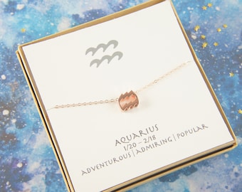 rose gold zodiac Aquarius necklace, birthday gift, custom personalized, gift for women girl, minimalist, simple necklace, layered