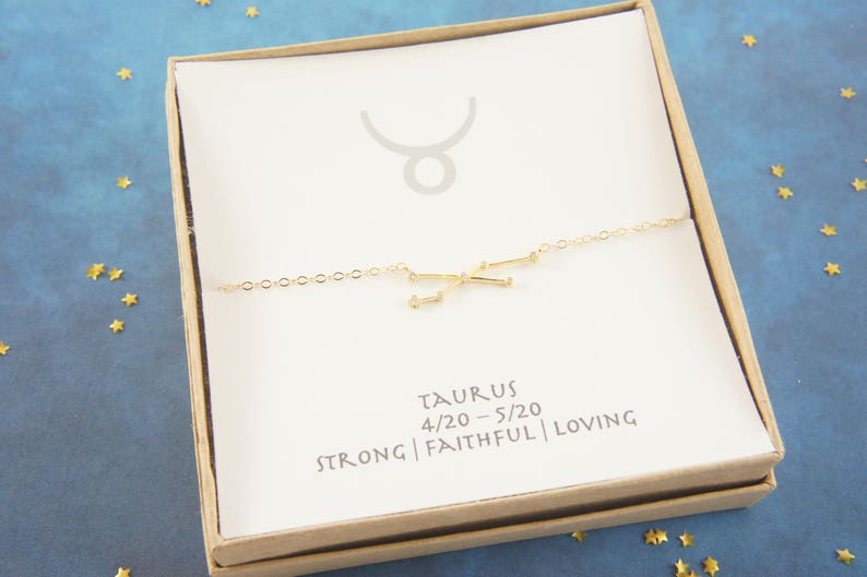 gold zodiac Taurus necklace, April May birthday gift, custom personalized, gift for women girl, minimalist, simple necklace, layered image 1