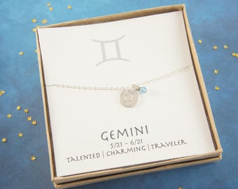 silver zodiac Gemini necklace, birthday gift, custom personalized, gift for women girl, minimalist, simple necklace, layered