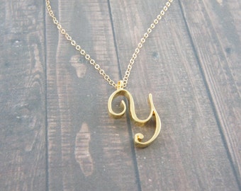 Capital Cursive Gold or silver Letter, Alphabet, Initial  "Y" necklace, birthday gift, lucky charm, layered necklace, trendy,  Bridesmaid