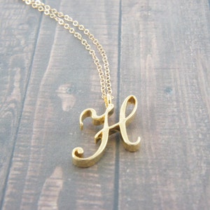 Capital Cursive Gold or Silver Letter, Alphabet, Initial H necklace, birthday gift, lucky charm, layered necklace, trendy, Bridesmaid image 1