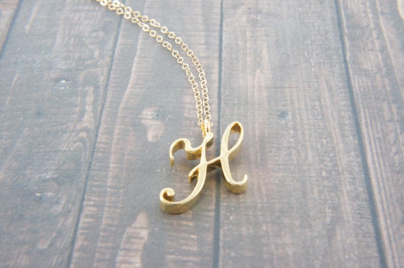 Capital Cursive Gold or Silver Letter, Alphabet, Initial H necklace, birthday gift, lucky charm, layered necklace, trendy, Bridesmaid image 1