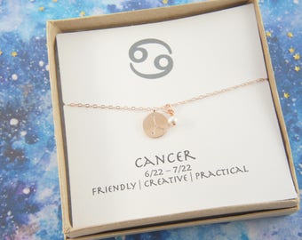 rose gold zodiac Cancer necklace, birthday gift, custom personalized, gift for women girl, minimalist, simple necklace, layered