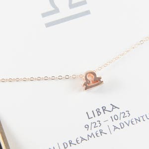 rose gold zodiac Libra necklace, April May birthday gift, custom personalized, gift for women girl, minimalist, simple necklace, layered image 2