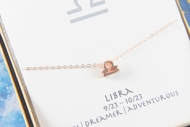 rose gold zodiac Libra necklace, April May birthday gift, custom personalized, gift for women girl, minimalist, simple necklace, layered image 2