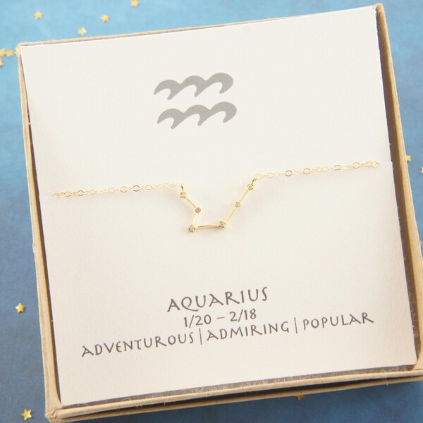 gold zodiac Aquarius necklace, birthday gift, custom personalized, gift for women girl, minimalist, simple necklace, layered