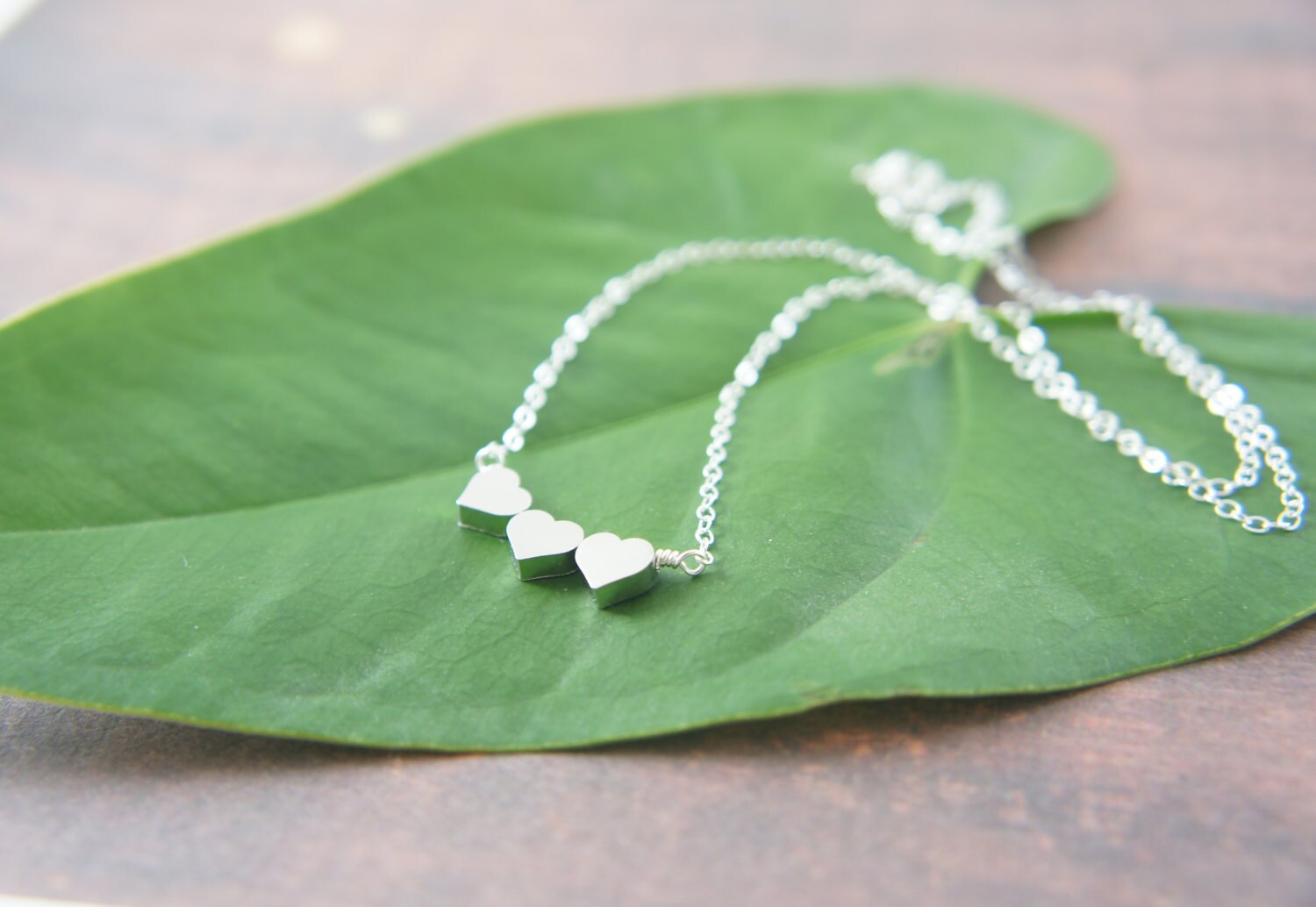 Silver Triple Heart Necklace Tiny Heart Tiny Charm Modern Etsy