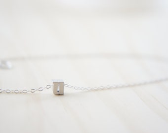 Silver Letter, Alphabet, Initial  "u" necklace, birthday gift, lucky charm, layered necklace, trendy