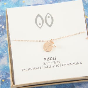 rose gold zodiac Pisces necklace, birthday gift, custom personalized, gift for women girl, minimalist, simple necklace, layered image 1