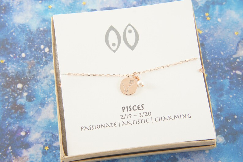 rose gold zodiac Pisces necklace, birthday gift, custom personalized, gift for women girl, minimalist, simple necklace, layered image 1