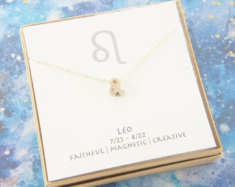 gold Cubic Zirconia zodiac Leo necklace, July, August birthday gift, personalized, gift for women girl, minimalist, simple necklace, layered