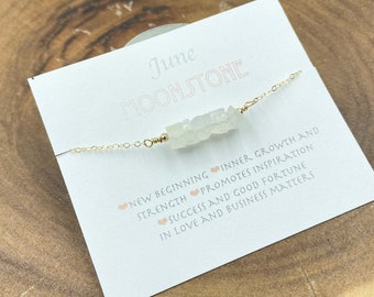 June birthstone Moonstone necklace, birthday gift, trendy, rough nuggets, AAA quality, raw natural Moonstone, healing stone